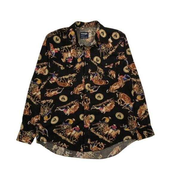 Vintage Y2k Wrangler Western Men's XXL Pearl Snap Cowboy Rodeo Equestrian Shirt - Picture 1 of 8